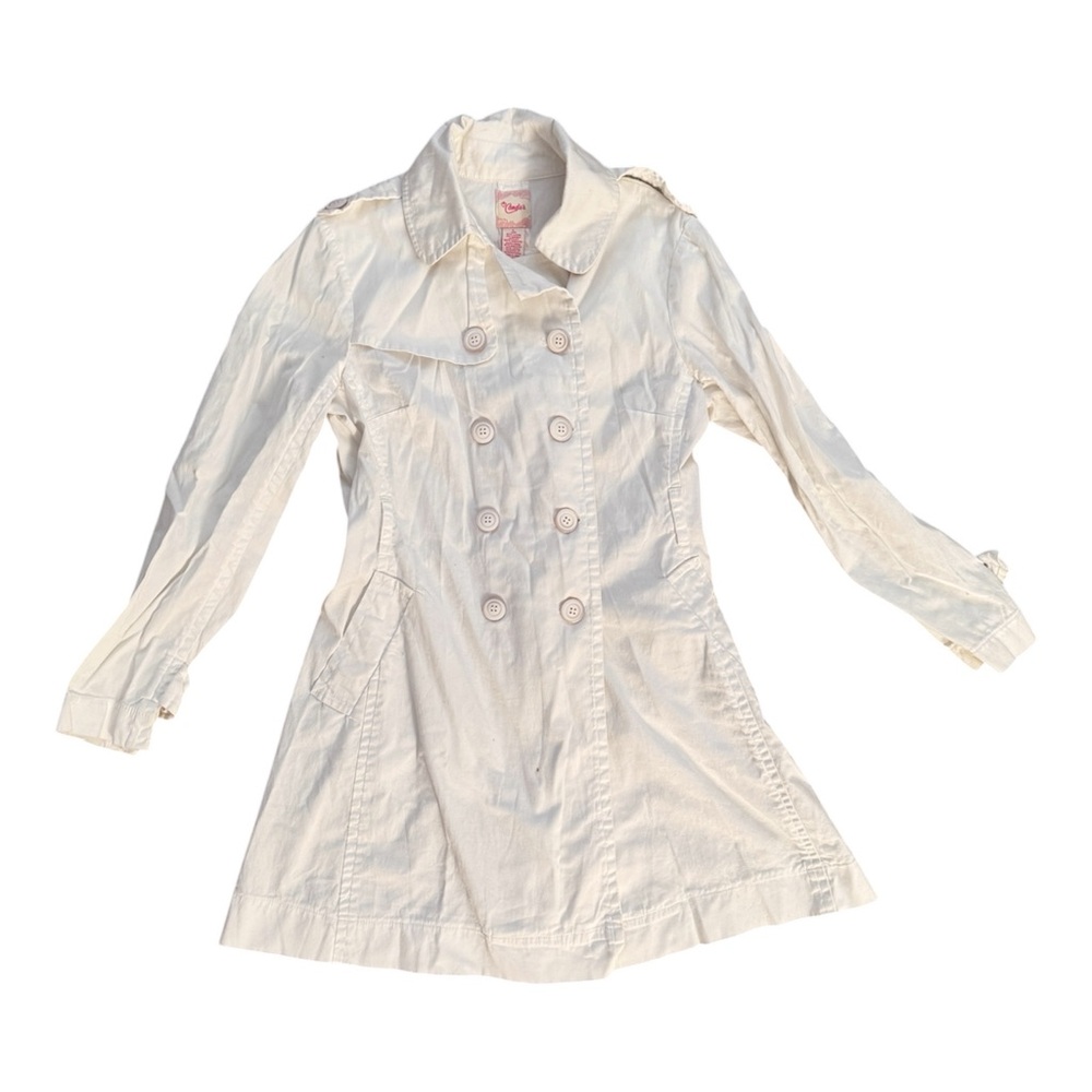 Candies Womens Double Breasted Trench Coat Off White Cotton Blend Large 5171X2CJ